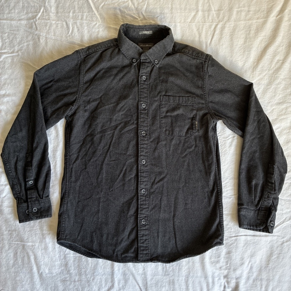 Eddie Bauer Flannel Long Sleeve Button Down Shirt Classic Fit Gray Men's Small
